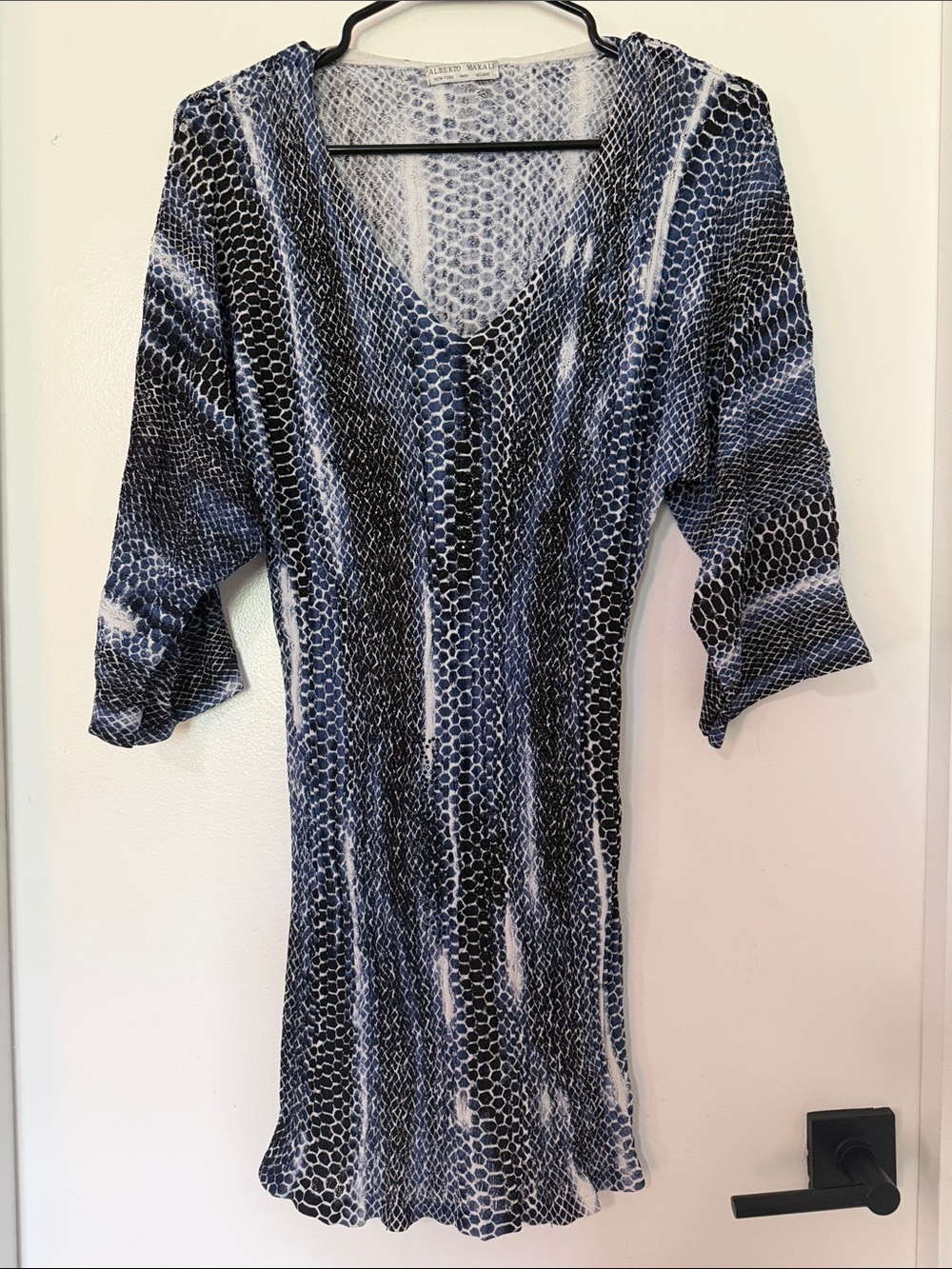 Alberto Makali Blue Snakeskin Reptile Print V-Neck Tunic Dress / Blouse - Size S